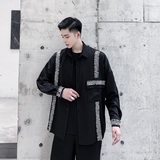 2025秋款复古风不规则宽松长袖时尚洋气黑色衬衣男A345-1207-P75，男装衬衫，电商A345