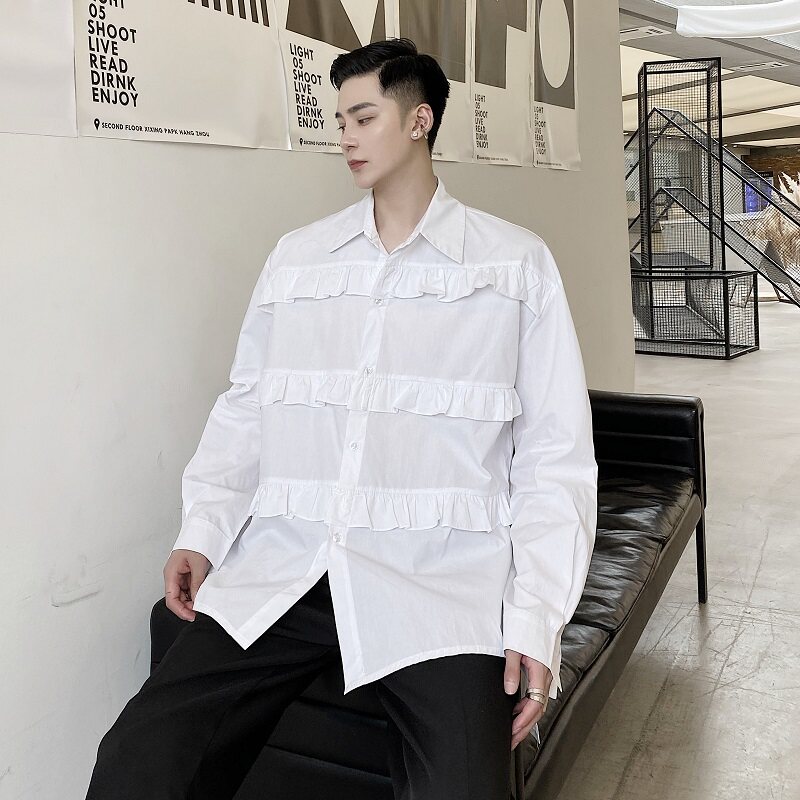 2025秋季新款褶皱复古华丽廓形衬衣方领长袖上衣A345-1208-P75,男装衬衫,电商A345