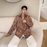 欧美男装2025春夏民族风图腾印花小众设计感衬衫A345-1188-P75，男装民族服装，电商A345