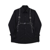 韩版暗黑绑带机能衬衣宽松复古长袖衬衫潮流A345-1953-P90，男装衬衫，电商A345