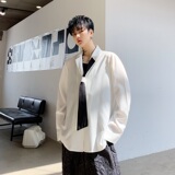 韩版宽松休闲黑白领带飘带西服领垂感男长袖衬衣潮A345-1139-P75，男装西服，电商A345