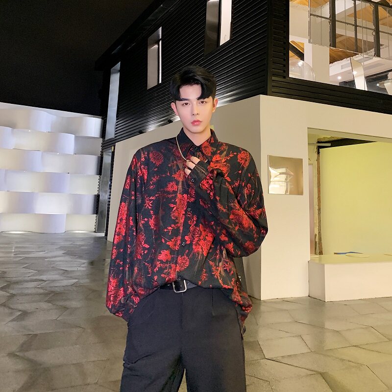 2025春秋季男士个性印花长袖衬衣休闲时尚衬衫潮A345-1156-P75,男装衬衫,电商A345