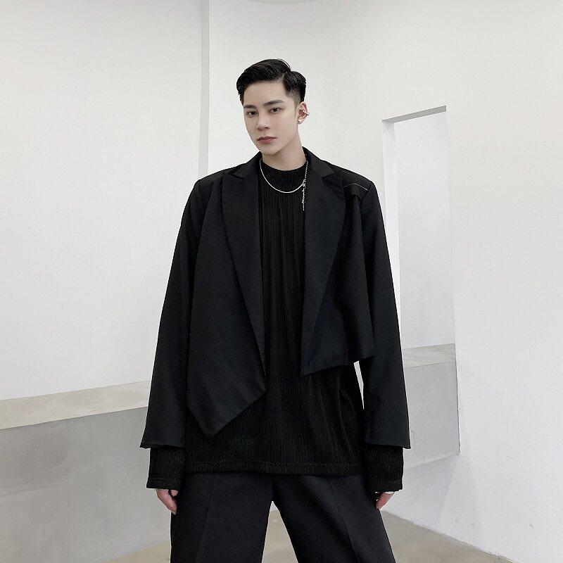 2025新款黑色超短不对称小西服百搭西装外套潮男A345-1503-P110,男装西服套装,电商A345