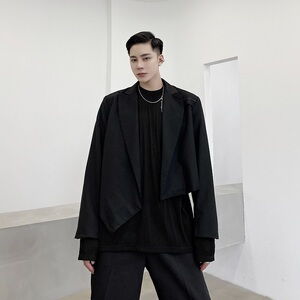 2025新款黑色超短不对称小西服百搭西装外套潮男A345-1503-P110图片