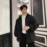 秋冬季黑色单排扣休闲宽松加厚韩版呢大衣男A345-1025-P135，男装毛呢大衣，电商A345