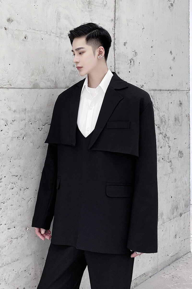 新款超短长袖西服马甲二件套男潮牌A345-137-P135,男装西服,电商A345