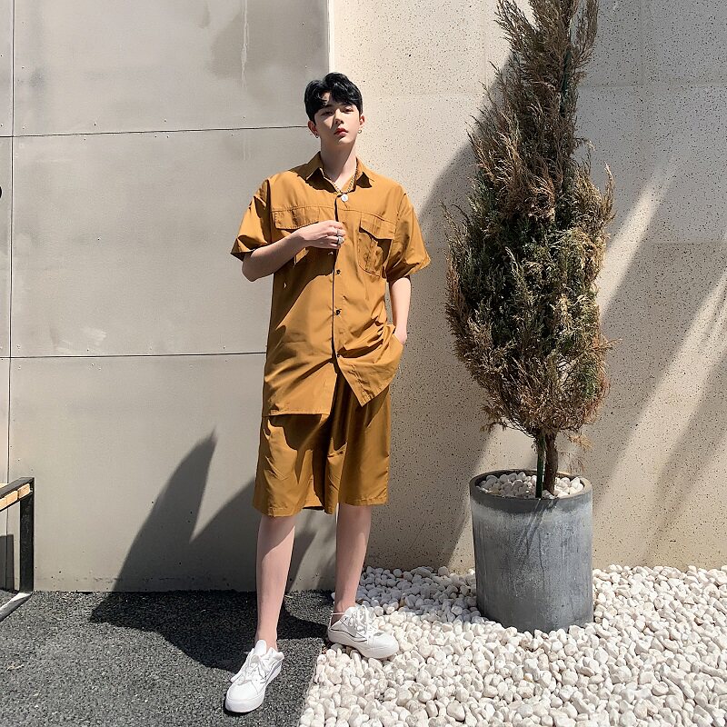 夏季时尚定制纯棉气质衬衣短裤套腰带束腰男韩版A345-1089-特P85,男装牛仔裤,电商A345
