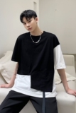 夏季黑暗个性黑白撞色不规则拼接休闲短袖男潮A345-1802-P55，男装T恤，电商A345