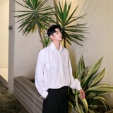 口袋织带装饰长袖衬衫男宽松休闲衬衣开衫打底衫A345-1150-P75，男装T恤，电商A345