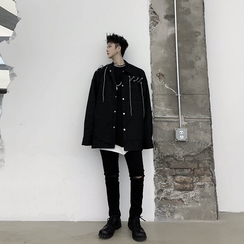 新款欧美春秋休闲外套潮流韩版网红抽绳配饰夹克男A345-131-P110,男装夹克,电商A345