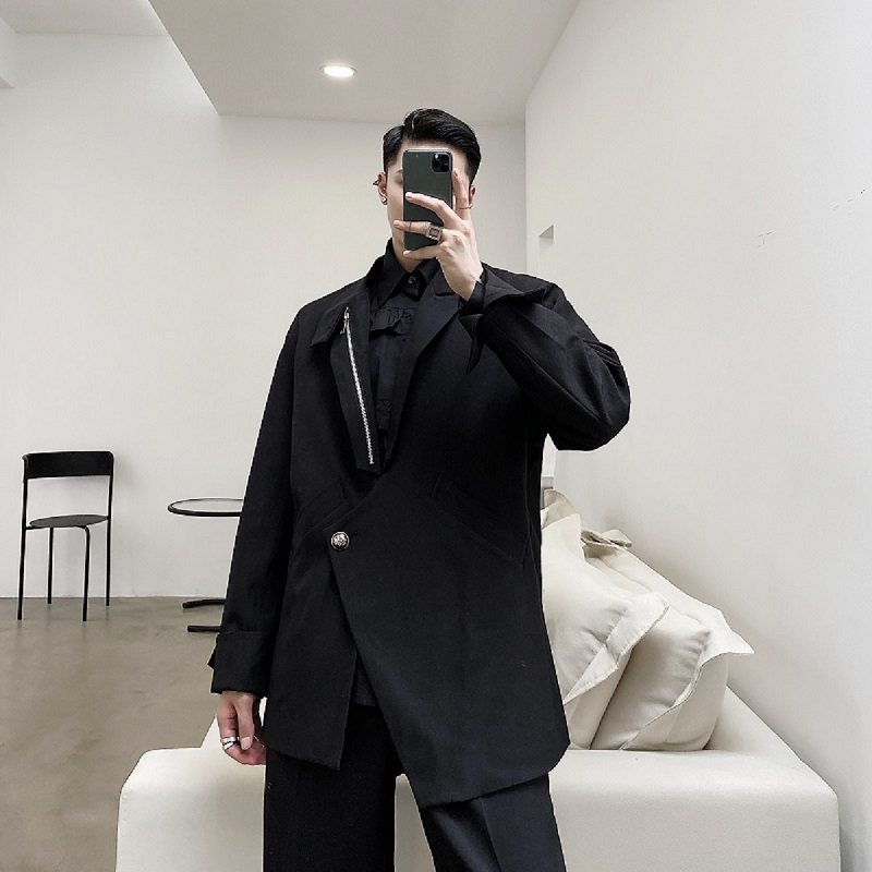 红西服上衣拉链装饰斜插袋外套男A345-1308-P125图片