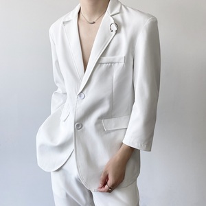 夏季青年复古个性韩版修身铁环装饰设计七分袖西服A345-1910-P95图片