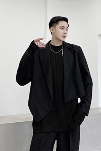 2025新款黑色超短不对称小西服百搭西装外套潮男A345-1503-P110图片