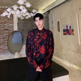 2025春秋季男士个性印花长袖衬衣休闲时尚衬衫潮A345-1156-P75，男装衬衫，电商A345