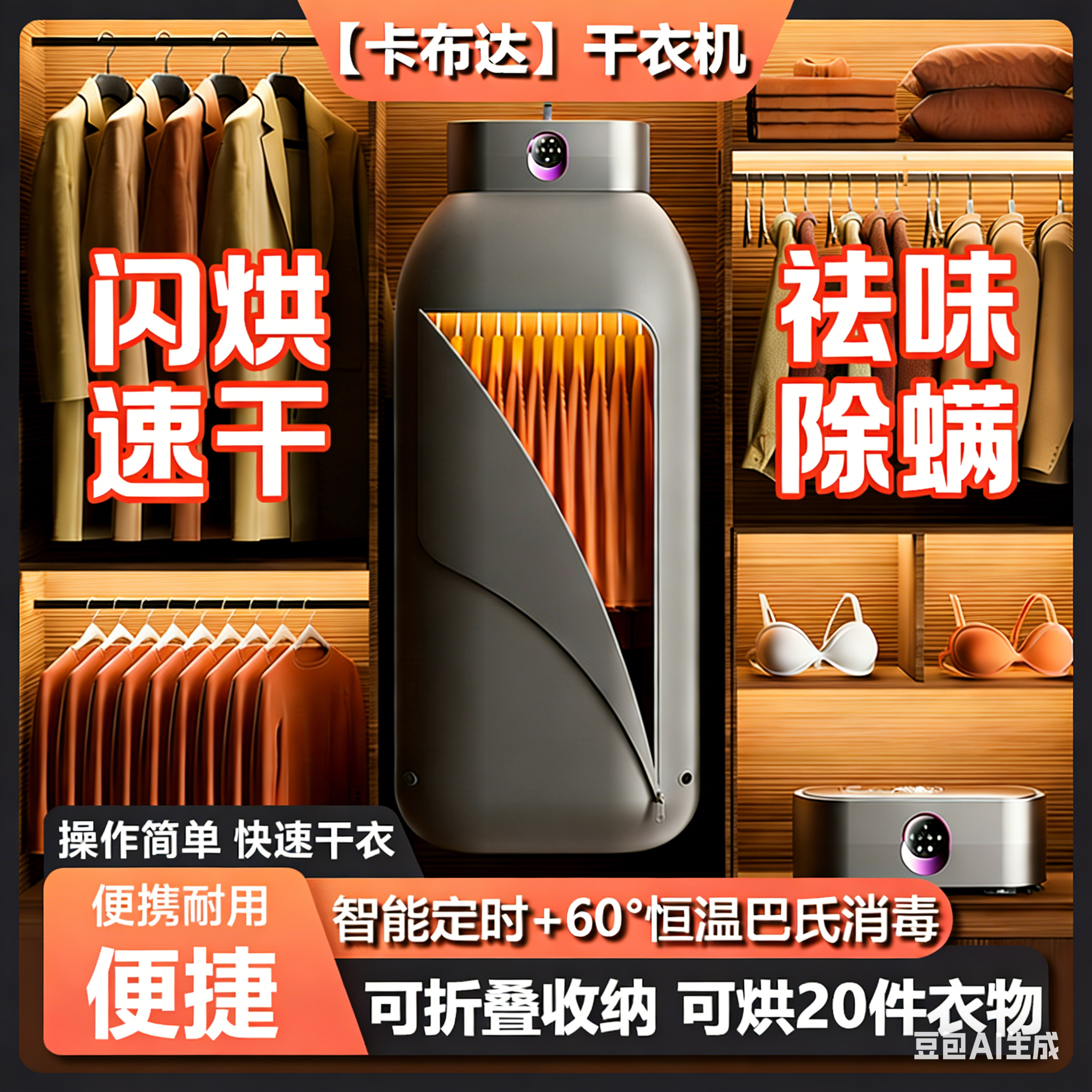 智能便携式烘干机旅行小型速干衣机烘衣服宿舍迷你烘干衣架暖被机