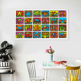 凯斯哈林挂画潮流波普艺术画卡通涂鸦装饰画餐厅小众画工作室横幅