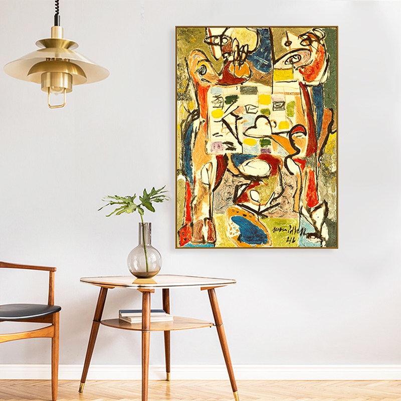 波洛克装饰画玄关抽象艺术画大幅民宿餐厅挂画美式乡村复古画茶杯