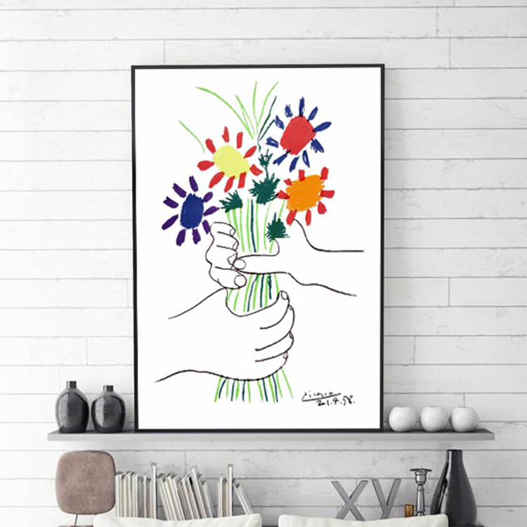 友谊之花 毕加索现代简约铅笔彩色花朵装饰画 儿童房壁画卧室挂画
