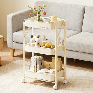 格美居可移动小推车置物架落地客厅厨房储物架大容量可折叠收纳架