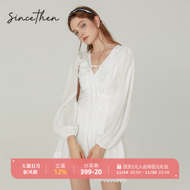 sincethen白色长袖连衣裙女秋冬