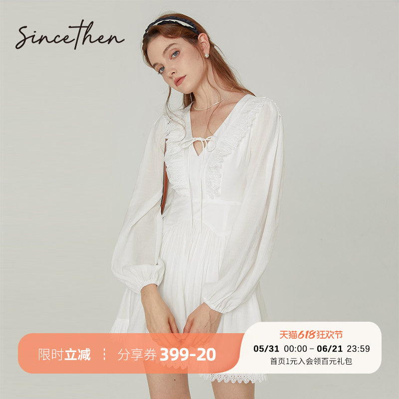 sincethen白色连衣裙短款长袖裙短裙法式小个子裙子女夏2026新款