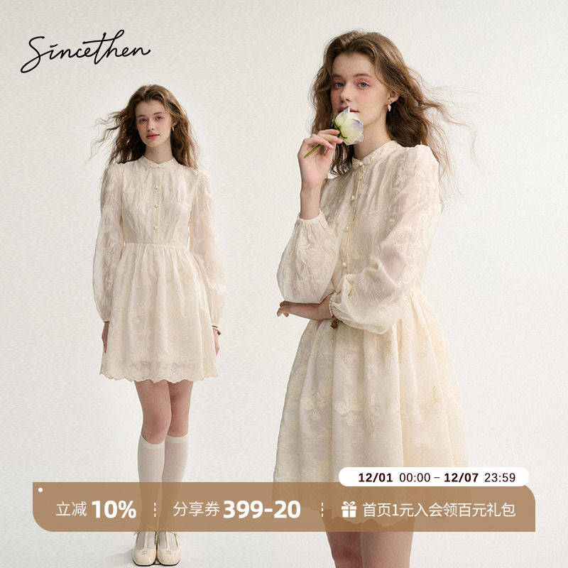 sincethen长袖小白裙短款连衣裙