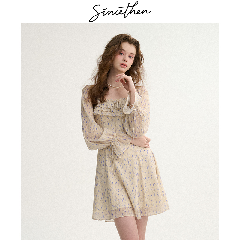 sincethen法式碎花连衣裙千金风