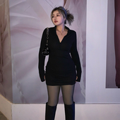 LTGIRL显瘦欧美街头辣妹紧身包臀裙大码 设计感拉链短裙长袖 连衣裙