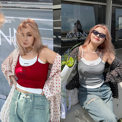 叠穿撞色吊带短款纯欲风