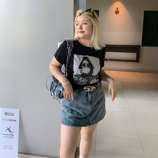 LTGIRL大码 T恤 胖mm百搭街头欧美人物印花显瘦基础款 圆领正肩短袖