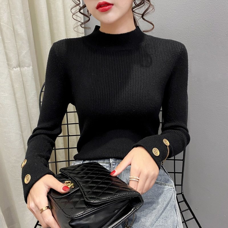 半高领黑白色打底衫女春秋冬洋气内搭紧身20新款上衣长袖针织毛衣