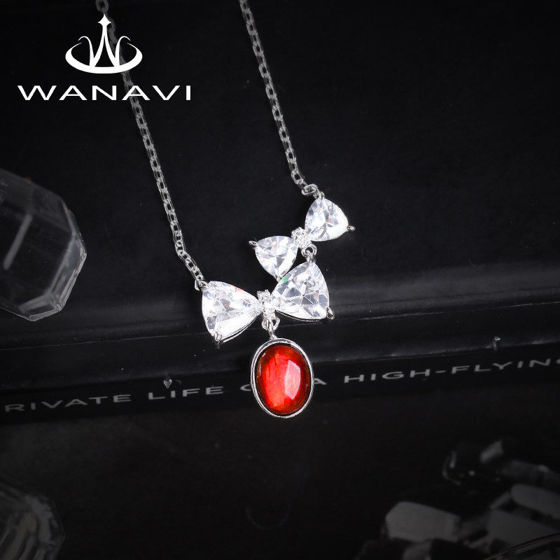 瓦萨比天然加拿大斑彩石吊坠简约个性化蝴蝶结项链女韩版首饰饰品