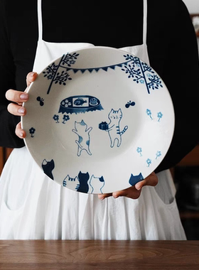 日本进口-猫咪盘生日快乐陶瓷盘一对-03055