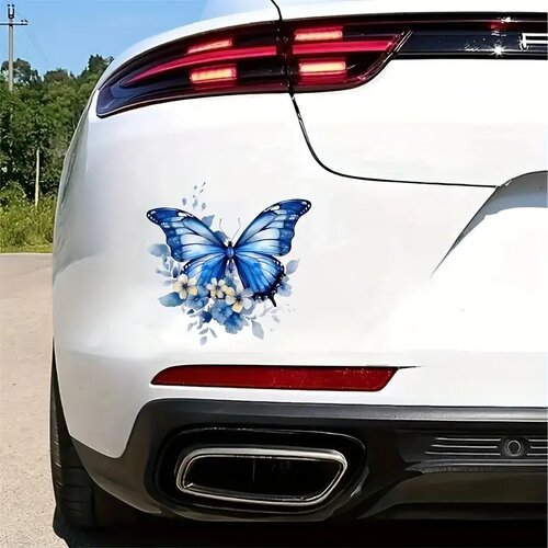 蓝色蝴蝶花车贴划痕遮挡遮盖