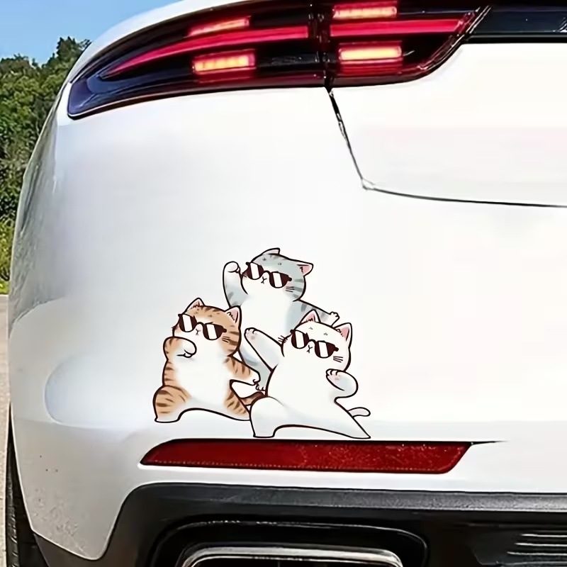 跳舞小猫车贴装饰防水遮挡盖