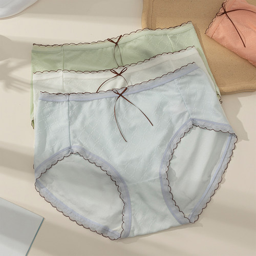 胖mm冰丝内裤女中腰日系甜美无痕