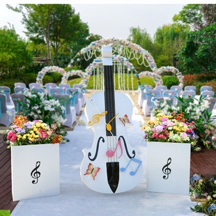 户外园林景观提琴花架雕塑摆件金属创意婚庆摄影道具别墅庭院装饰