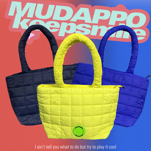 秋冬街头y2k辣妹潮菱格慵懒风手提单肩托特包羽绒布太空夹棉包