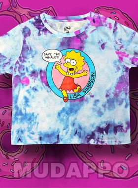 出口宝宝蓝紫色卡通扎染撞色街头swag甜心y2k辣妹可爱软萌短袖T恤