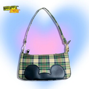 量少BM风复古格纹腋下包高级感拼接手提法棍包欧美法式单肩斜挎包