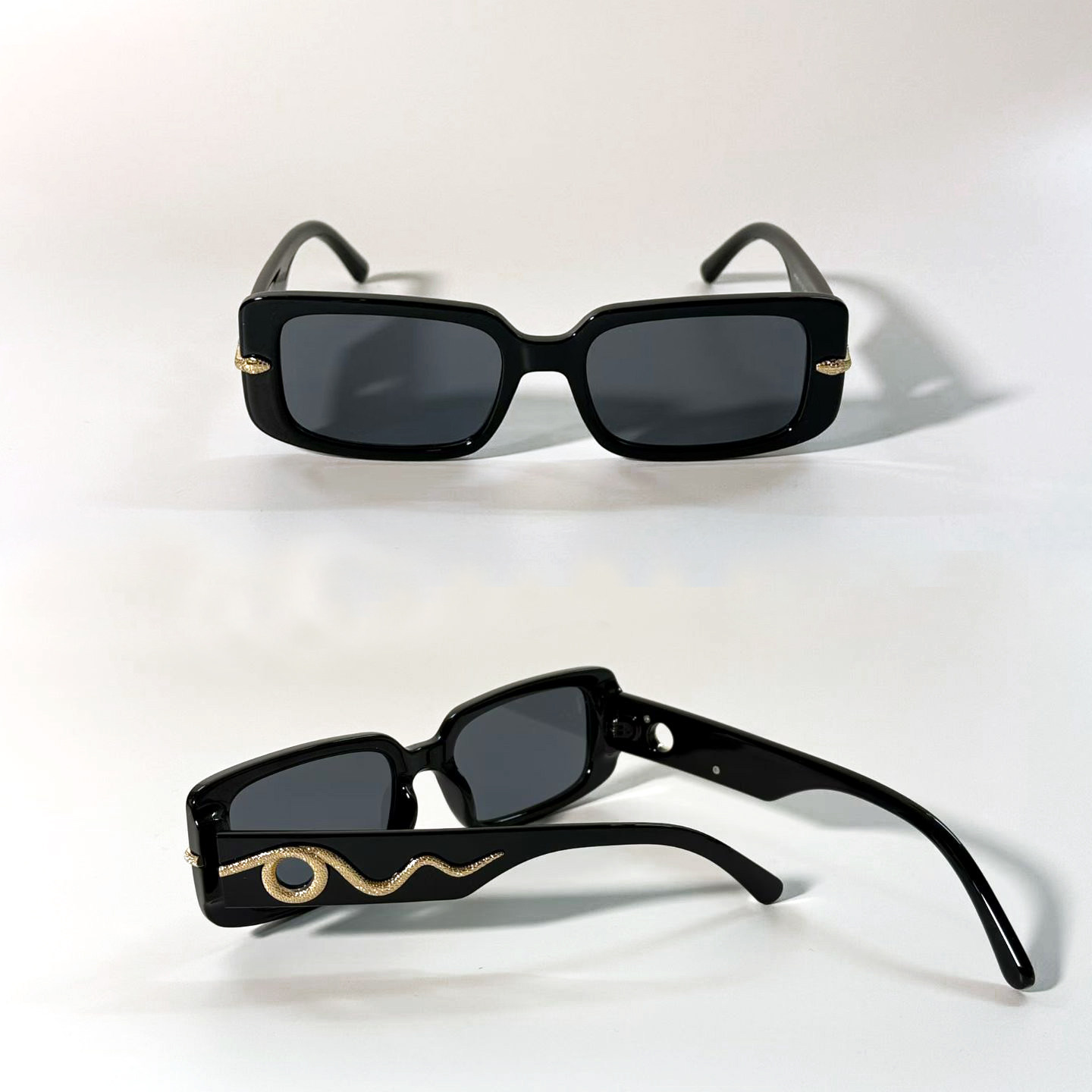 少量出口单高级感复古方形金蛇装饰太阳眼镜防紫外线偏光墨镜男女