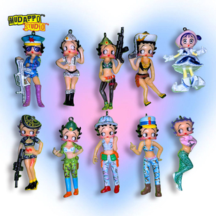 Vintage稀有老货 复古BB小姐可爱卡通钥匙扣玩偶手机挂件DIY配件