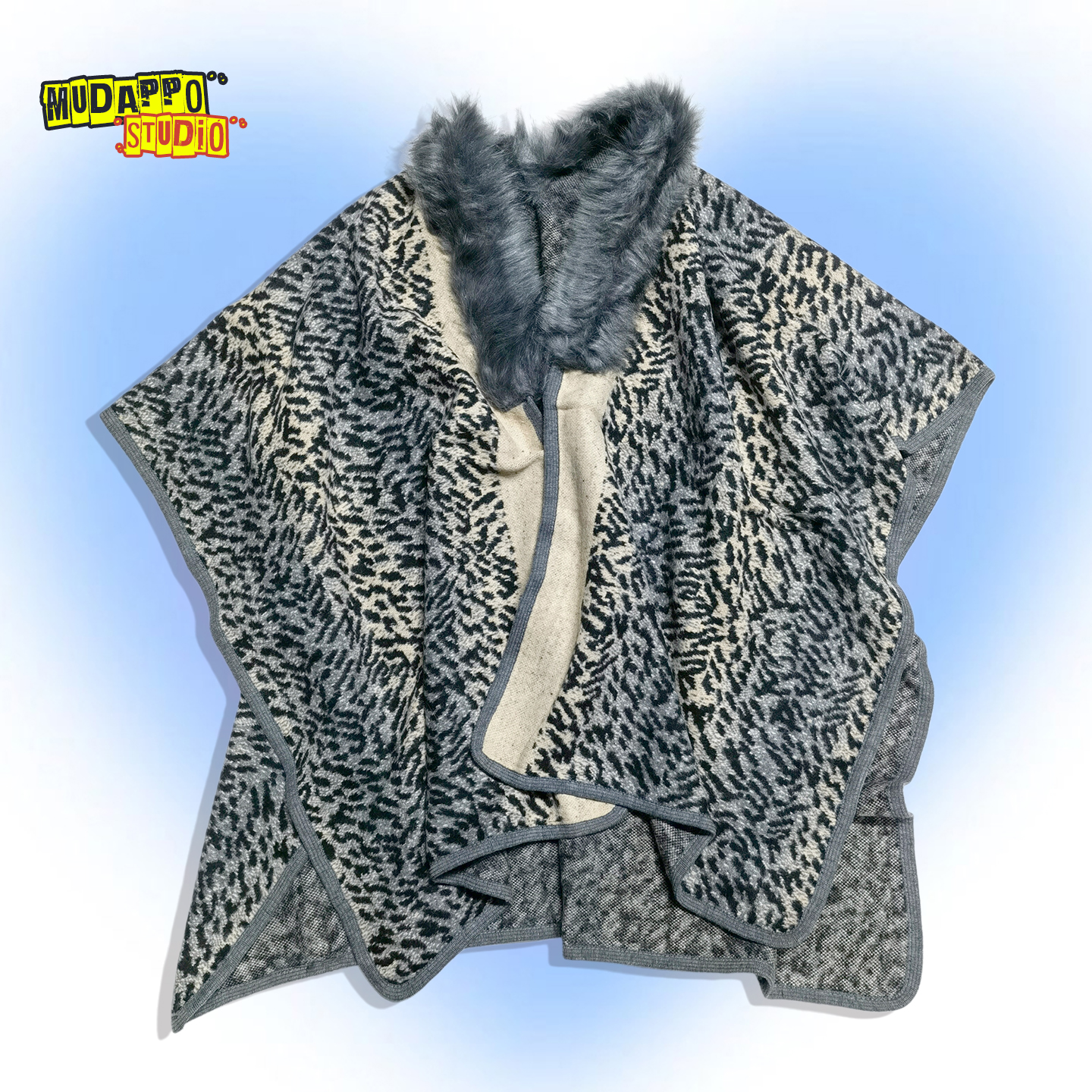 欧美风涩谷辣妹毛领毛呢斗篷披肩