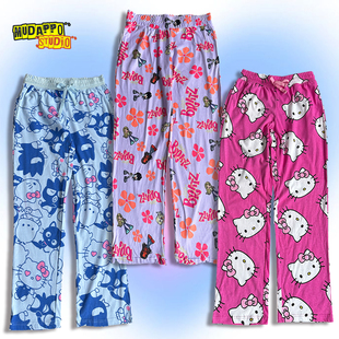 卡通少女显瘦休闲遛弯裤 居家裤 大码 美国单Y2K印花直筒宽松男女款