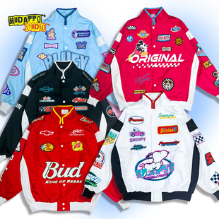 少量狠货 复古卡通棒球服y2k刺绣男女宽松机车夹克外套 美国单美式