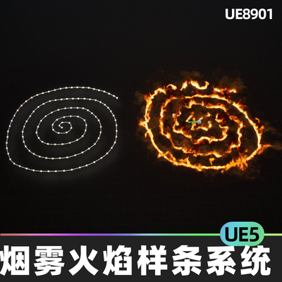 Smoke and Fire Spline Niagara Fluids烟雾火焰样条系统UE5虚幻