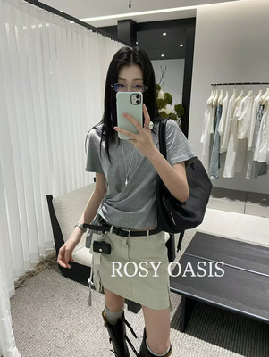 Rosy Oasis夏季新品韩版腰部抽褶设计显瘦基础百搭短袖T恤 5Y63