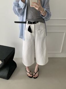 M.S5539韩版春夏新款宽松显瘦百搭休闲裤女高腰直筒小个子八分裤