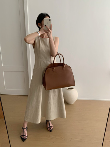 TE+新品纯色背心裙女2024夏季韩版圆领高腰侧边扣显瘦无袖连衣裙