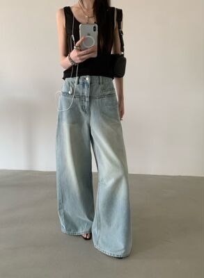 TABLE韩系穿搭简约百搭高腰显瘦直筒裤女宽松休闲阔腿长裤子1115